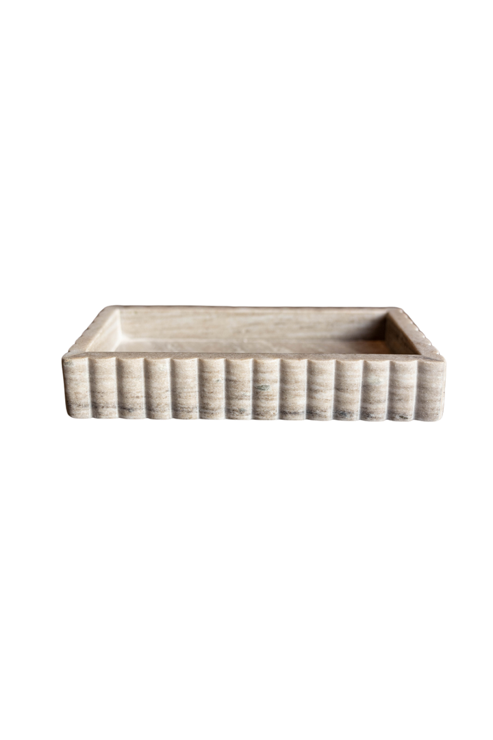 Rectangular ceramic tray with textured surface 
