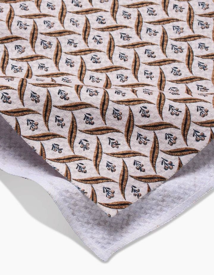 geometry towel with brown leaves and small flowers