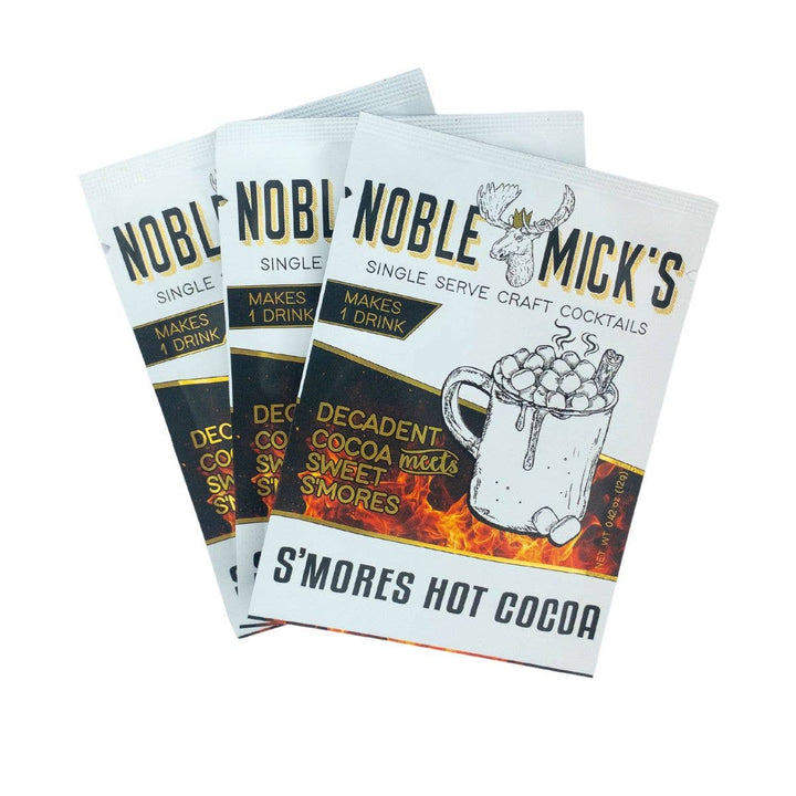 Noble Mick's s'mores hot cocoa packaging on a white background