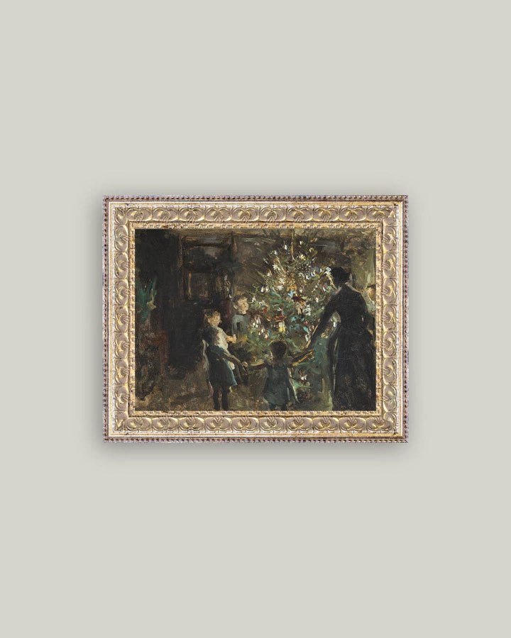 Gather Around the Tree Framed Antique Art: 10x8
