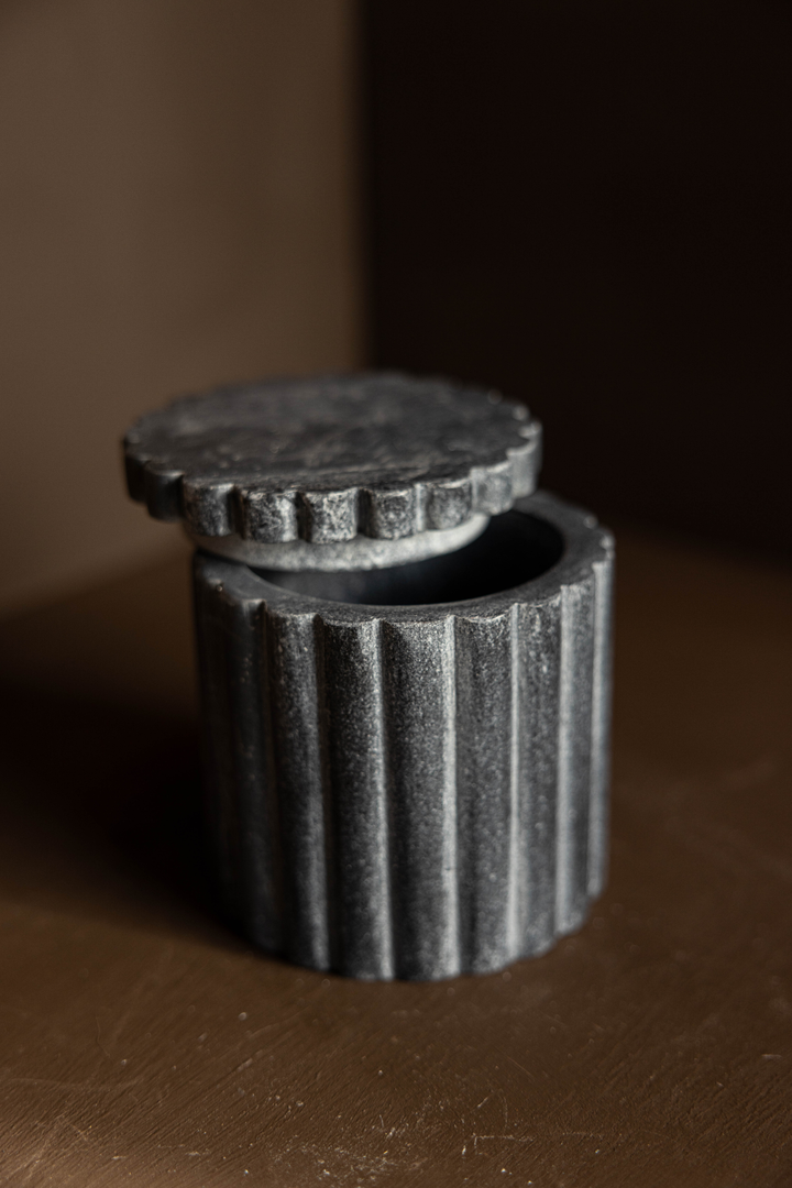 Fluted Jar Canister Black Marble