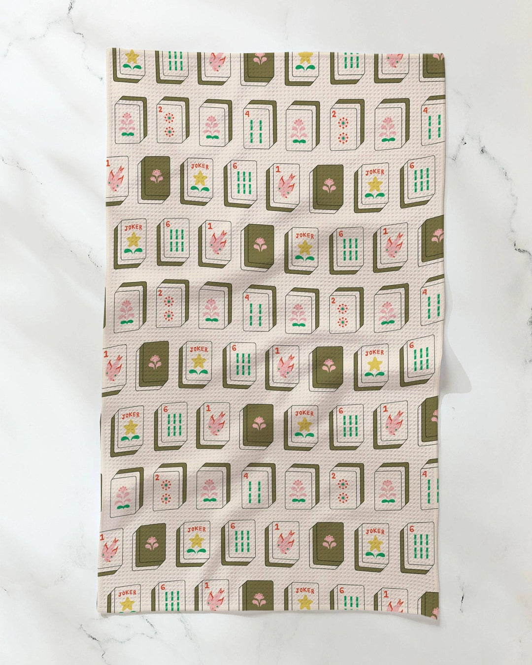 Flower Tiles Tea Towel: Green