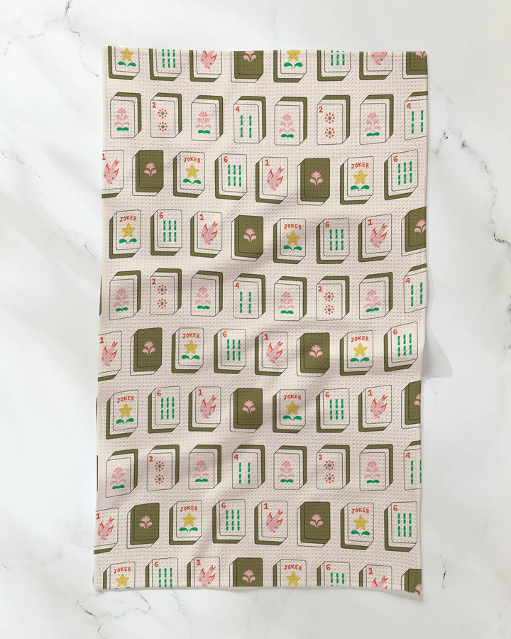 Flower Tiles Tea Towel: Green