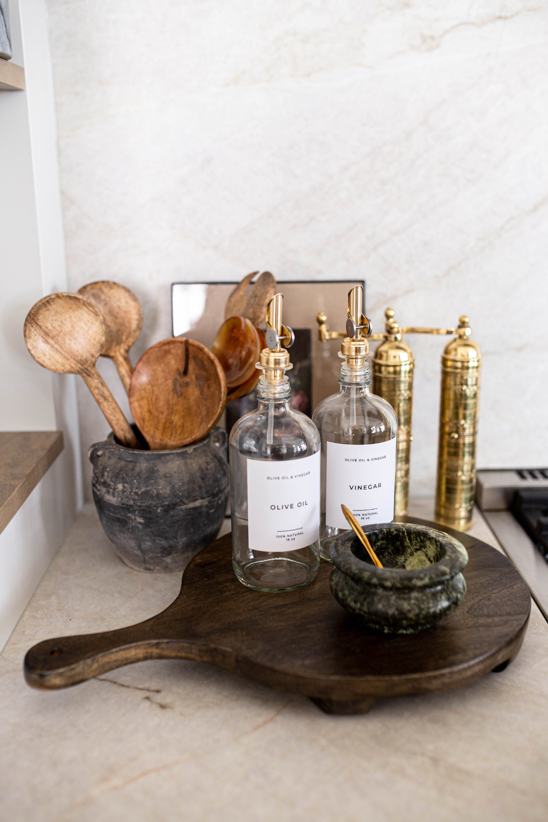 dark wooden platter / board decorated