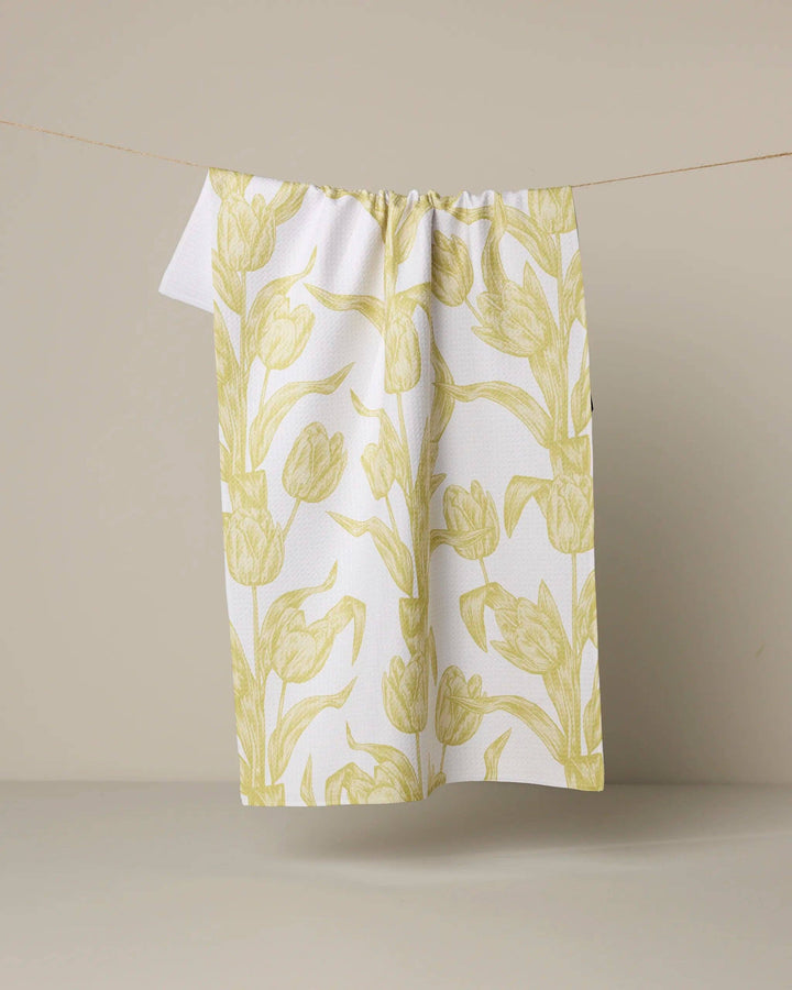 Geometry towel with yellow floral pattern on a beige background