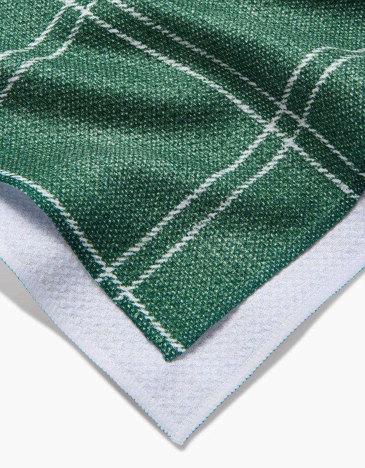 forest green and white plaid tea towel