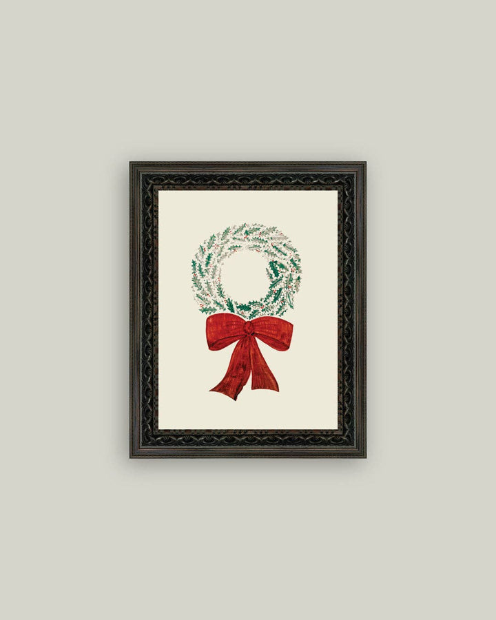 Christmas Wreath Framed Antique Art: 5x7