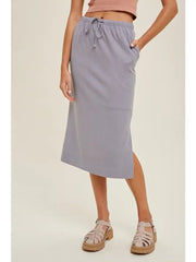 French Terry Midi Skirt with Side Slit