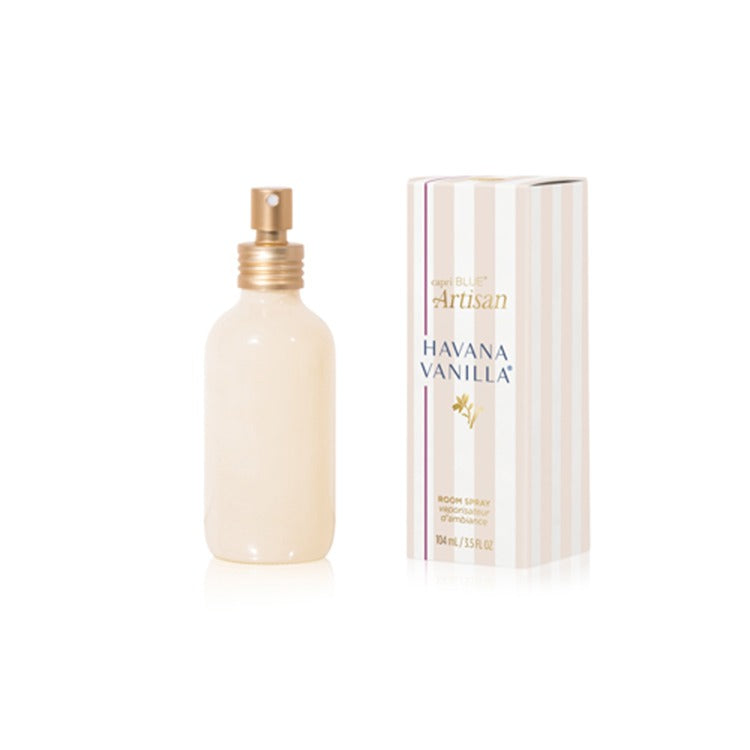 Room spray bottle and packaging of Havana Vanilla on a white background
