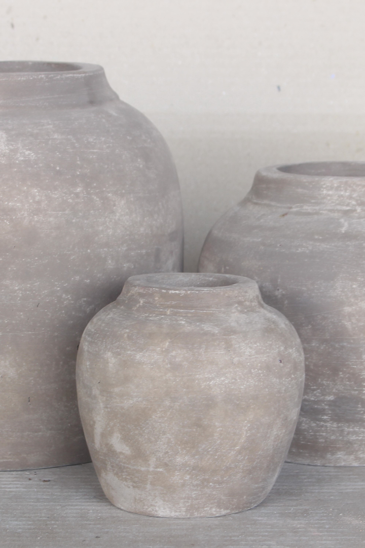 Hugo Grey Wash Round Vase Small