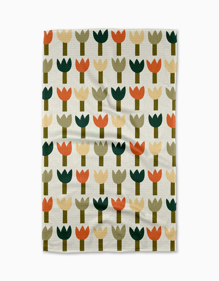 Patterned towel with colorful tulip design 