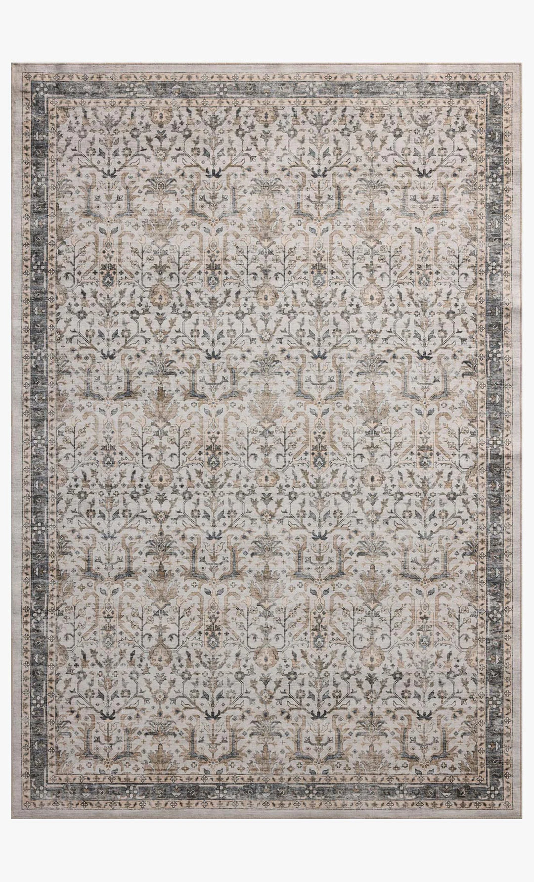 washable rug with traditional motifs in beautifully stone like and distressed tones