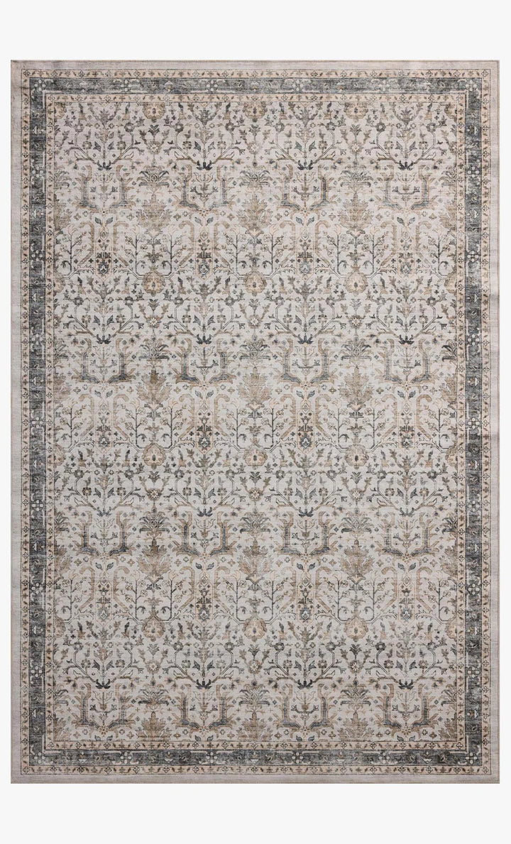 washable rug with traditional motifs in beautifully stone like and distressed tones