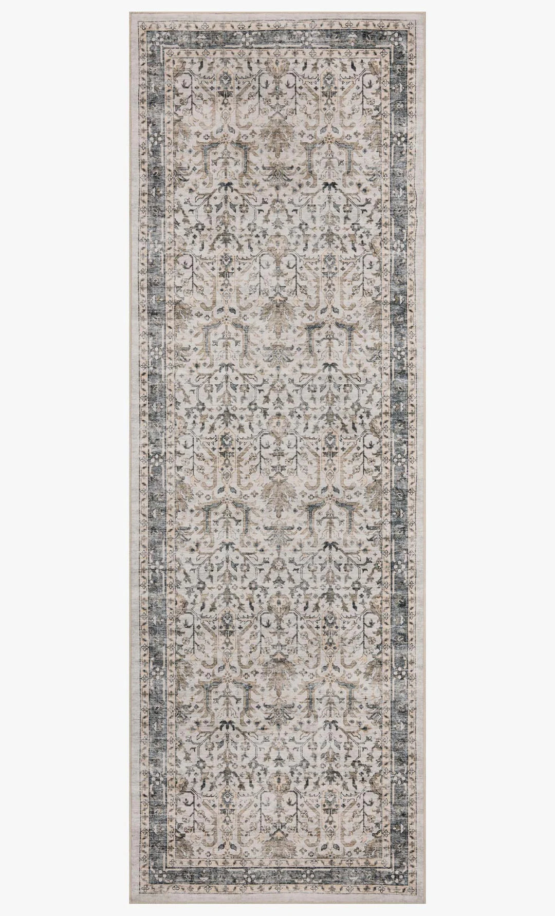 washable rug with traditional motifs in beautifully stone like and distressed tones