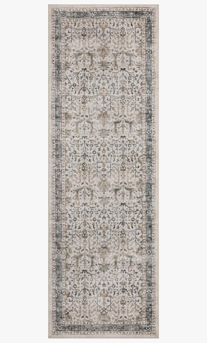washable rug with traditional motifs in beautifully stone like and distressed tones