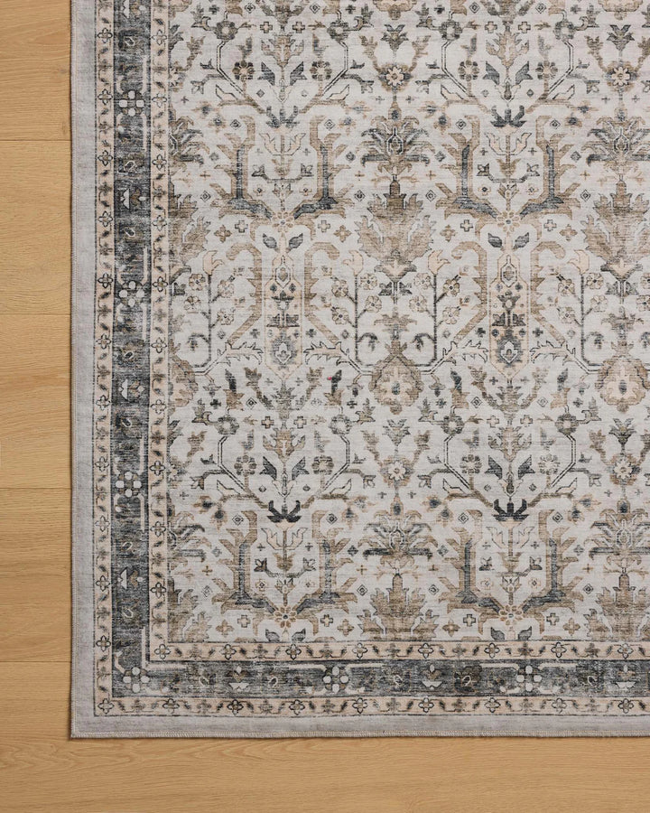 washable rug with traditional motifs in beautifully stone like and distressed tones