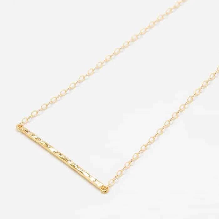 Gold Thin Hammered Bar Necklace