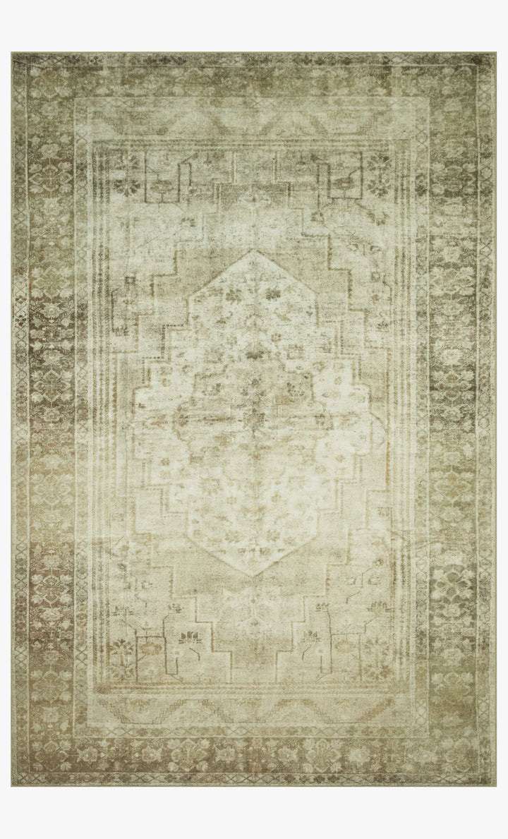 Decorative rug with a geometric pattern on a plain background