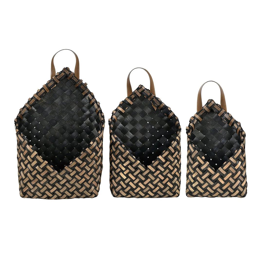 woven hanging baskets black and brown in three sizes