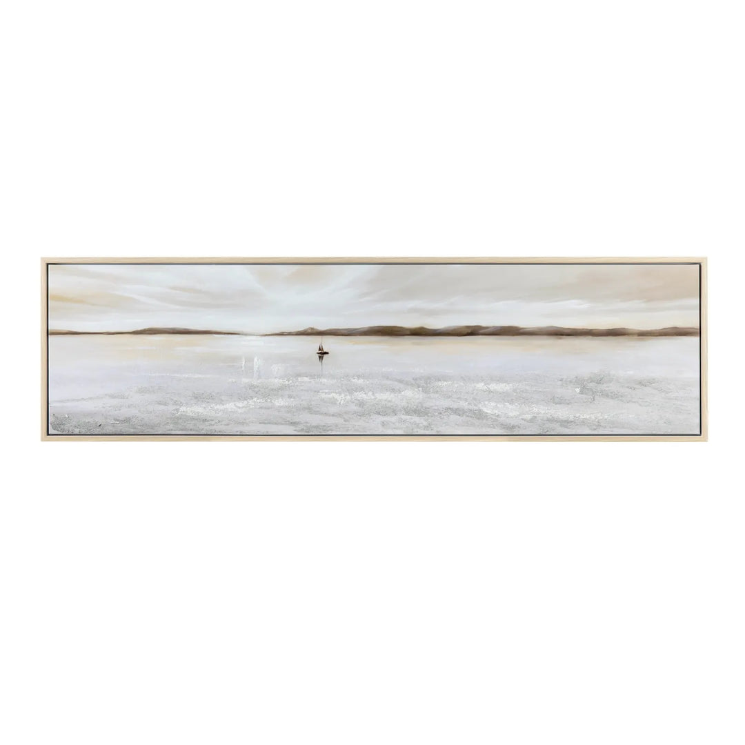 textured gray sailing artwork with wooden frame
