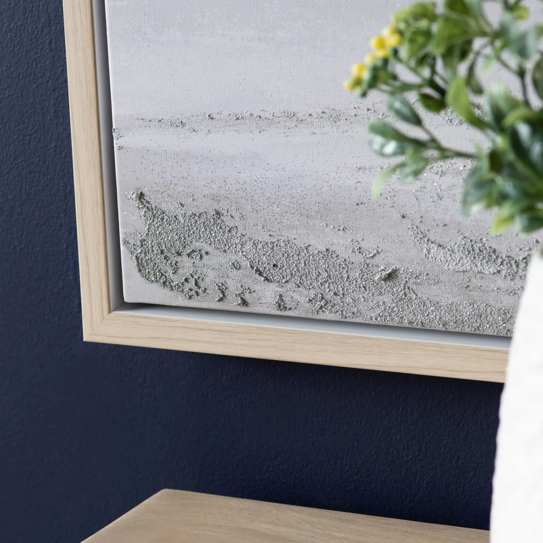 textured gray sailing artwork with wooden frame