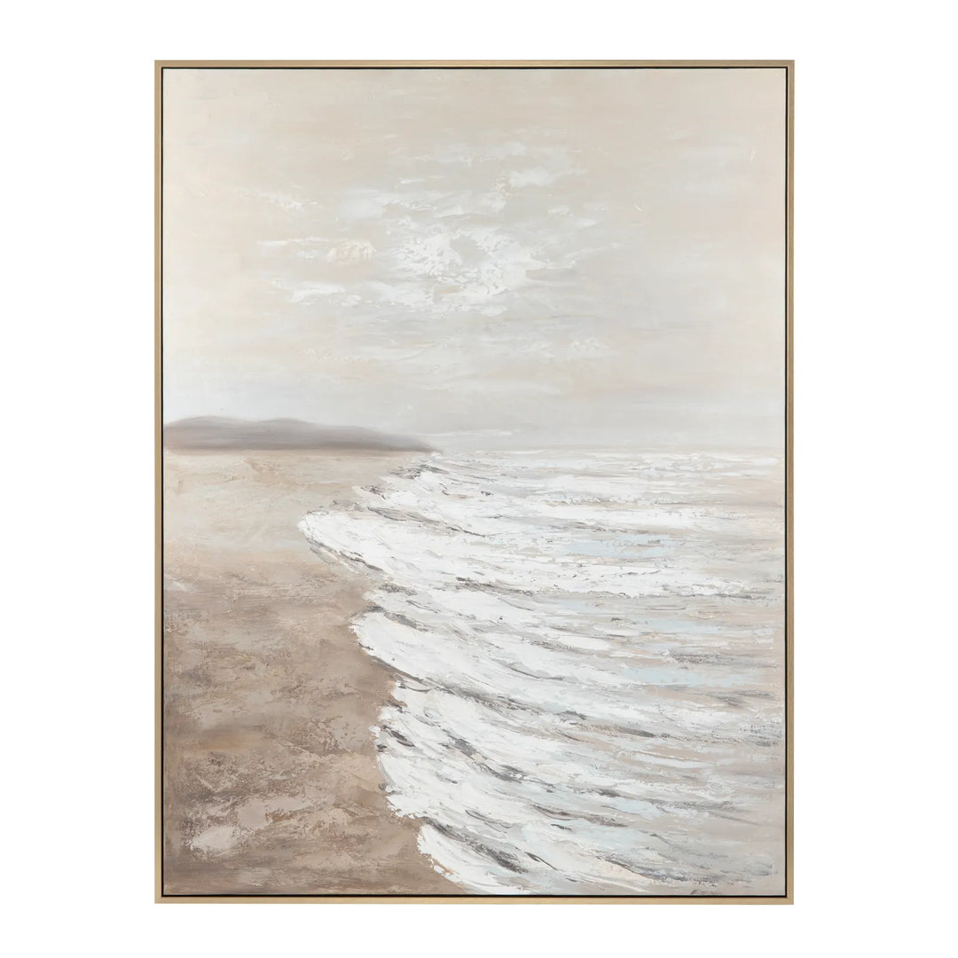 abstract seaside art with gold frame