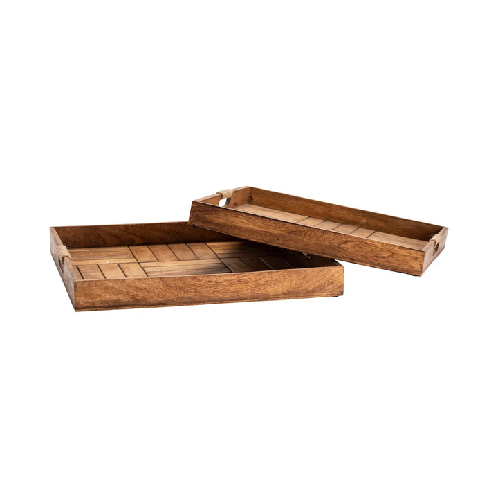 Wooden tray with handles in two sizes