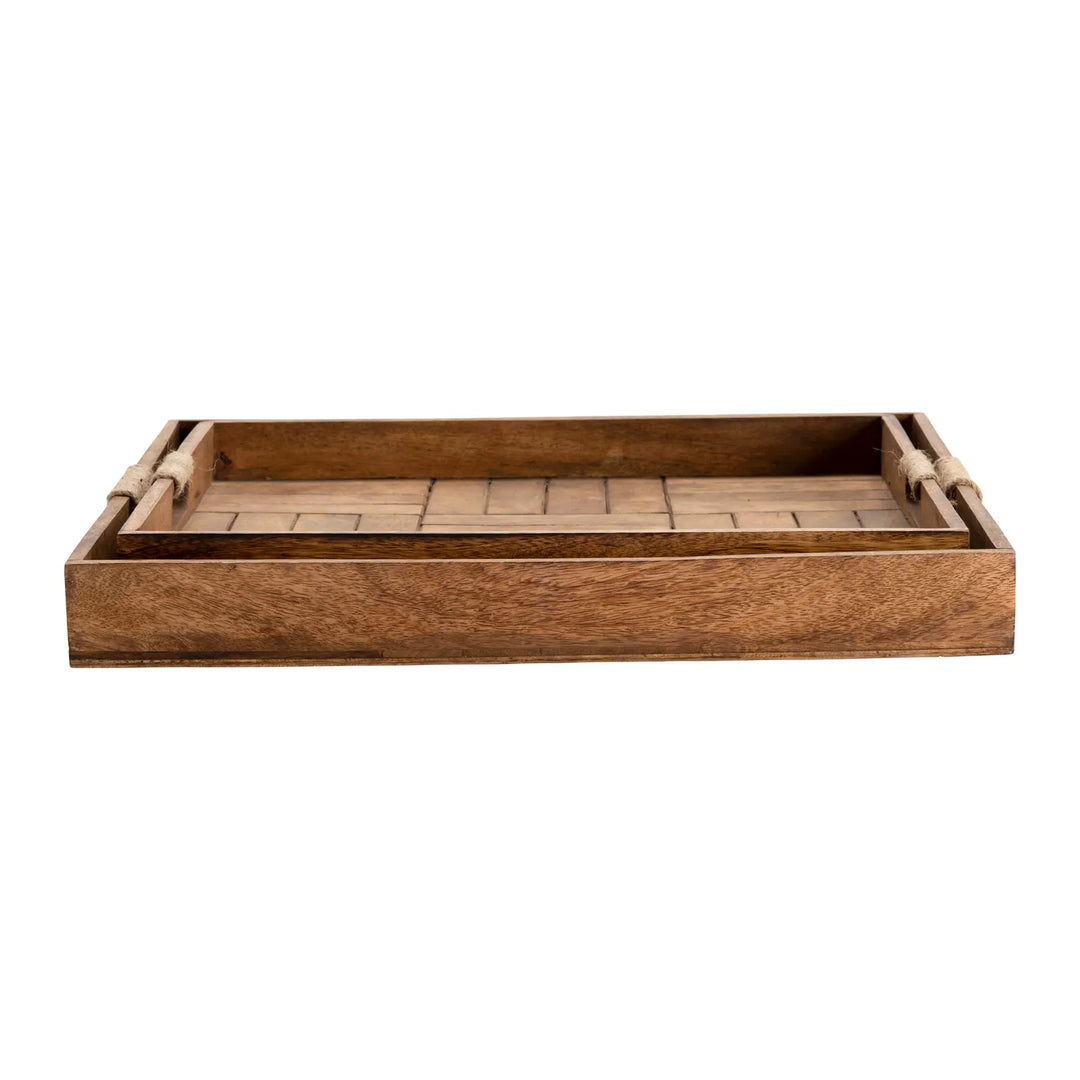 Wooden tray with handles in two sizes
