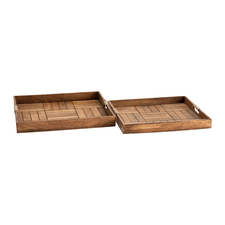 Wooden tray with handles in two sizes