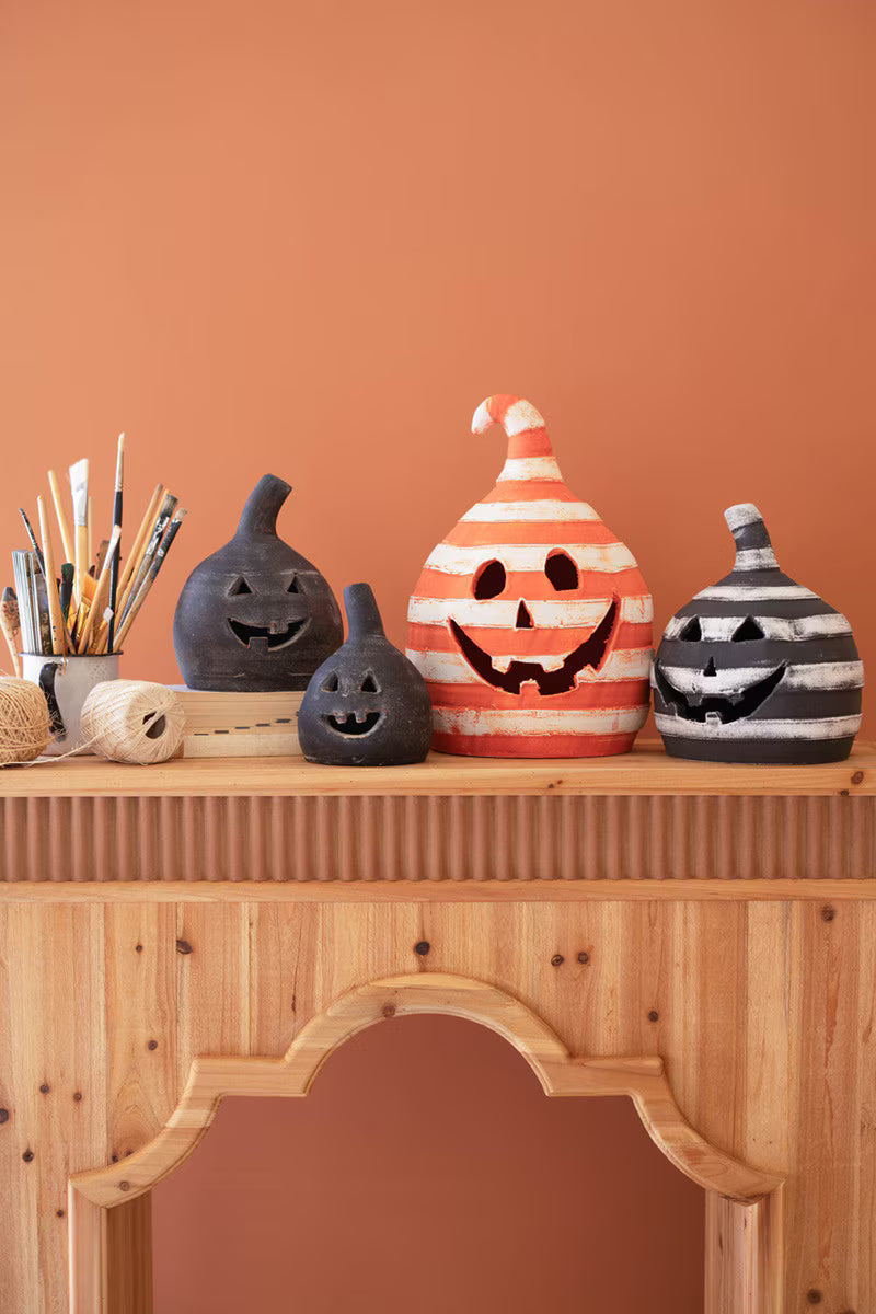 Set of 2 Small Black Clay Jack-O-Lanterns