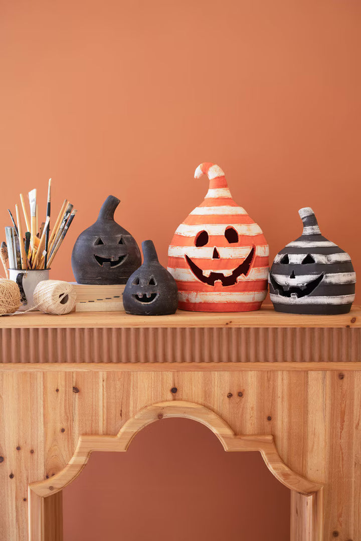 Set of 2 Small Black Clay Jack-O-Lanterns