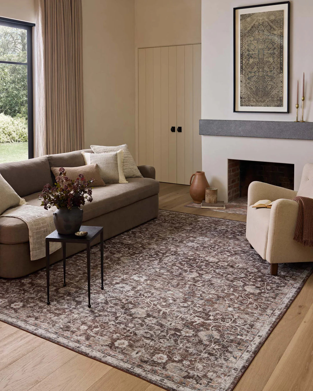 reddish brown earthy patterned rug