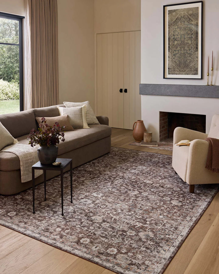 reddish brown earthy patterned rug