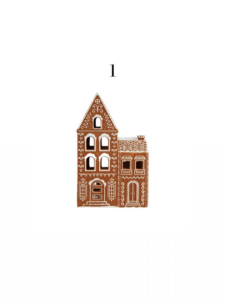 Hand-Painted Ceramic Gingerbread House with Embossed Design, Brown & White