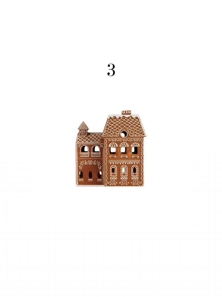 Hand-Painted Ceramic Gingerbread House with Embossed Design, Brown & White