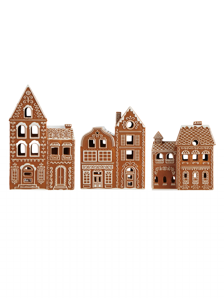 Hand-Painted Ceramic Gingerbread House with Embossed Design, Brown & White