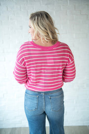 Rose Drop Shoulder Contrasting Striped Sweater