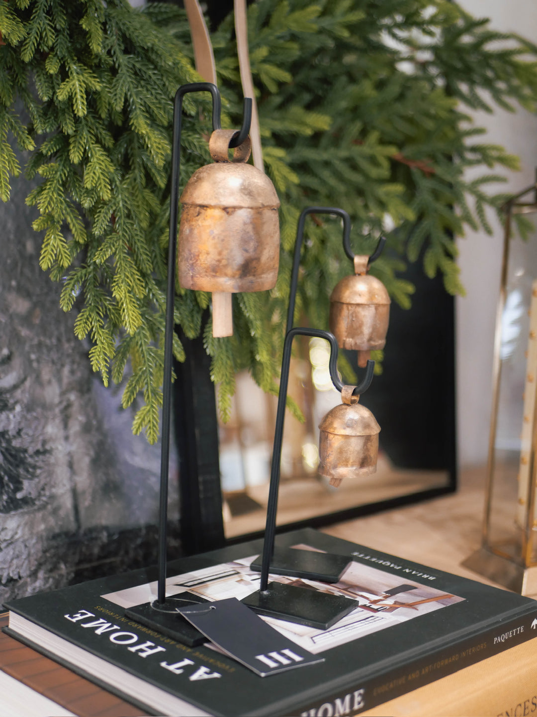 Vintage Inspired Iron Bell Stands Shelf Styling