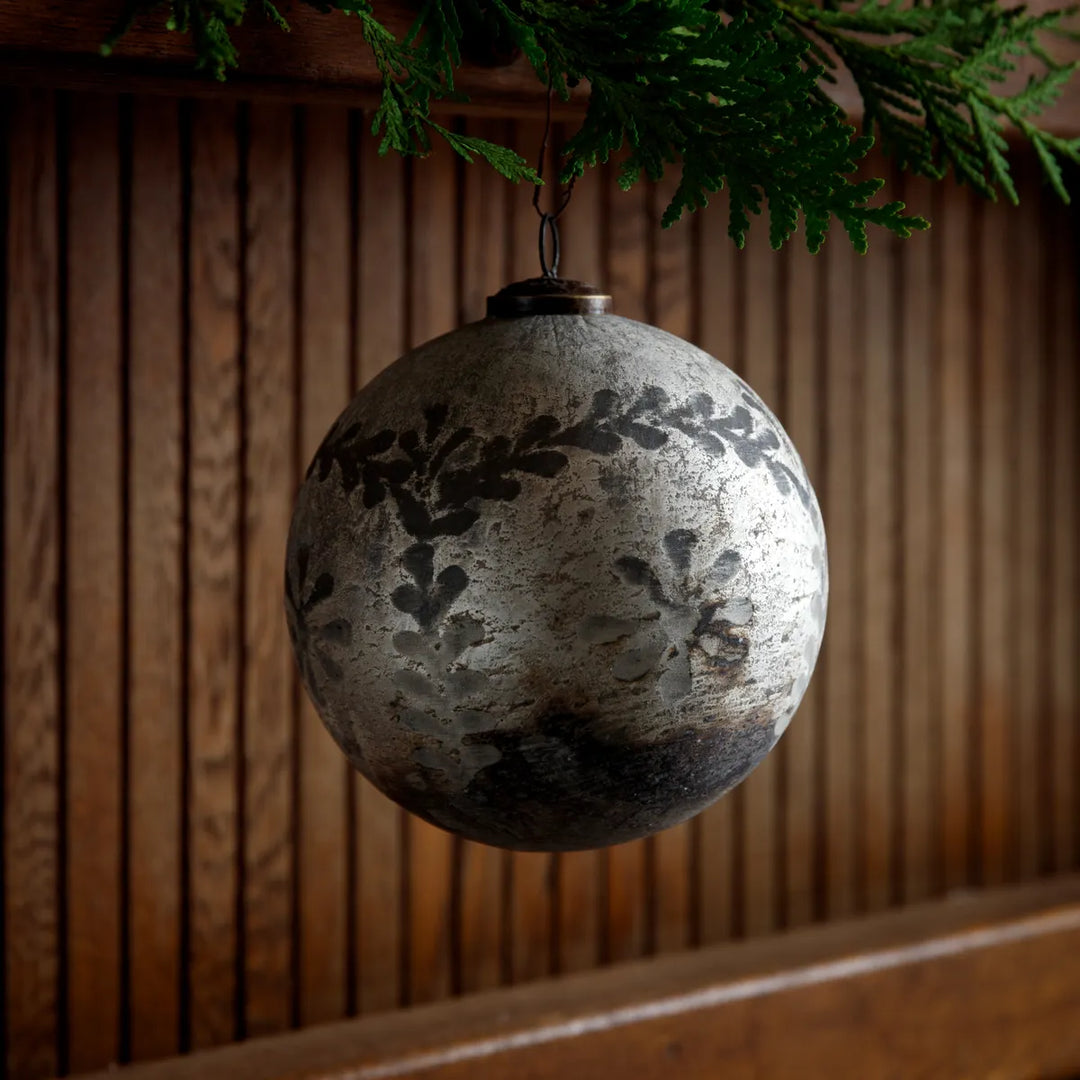 Frosted Antique Silver Etched Ornament
