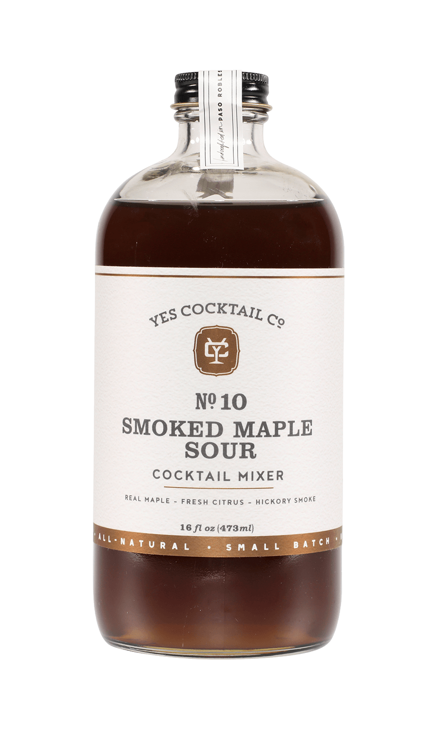 Bottle of YES Cocktail Co. Smoked Maple Sour cocktail mixer 