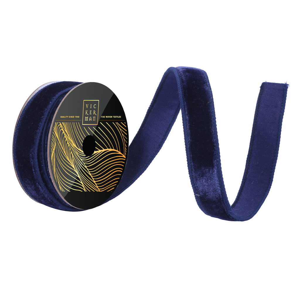 Midnight Blue Velvet Wired Ribbon