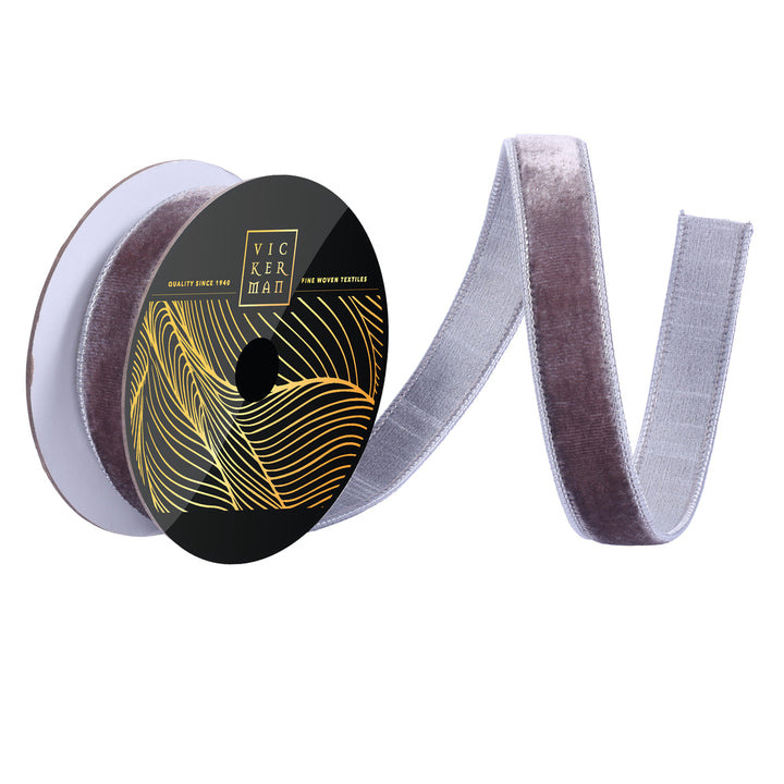 1" x 10yd Pewter Velvet Wired Ribbon