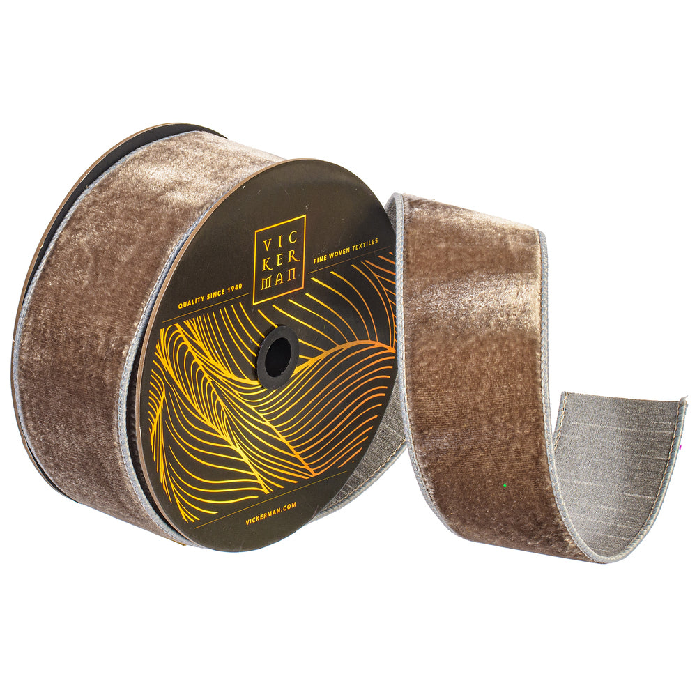 2.5" x 10yd Pewter Velvet Wired Ribbon