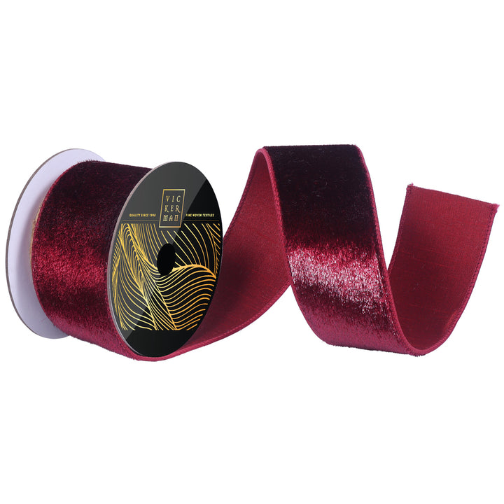 4" Burgundy Velvet Luster Wired Ribbon