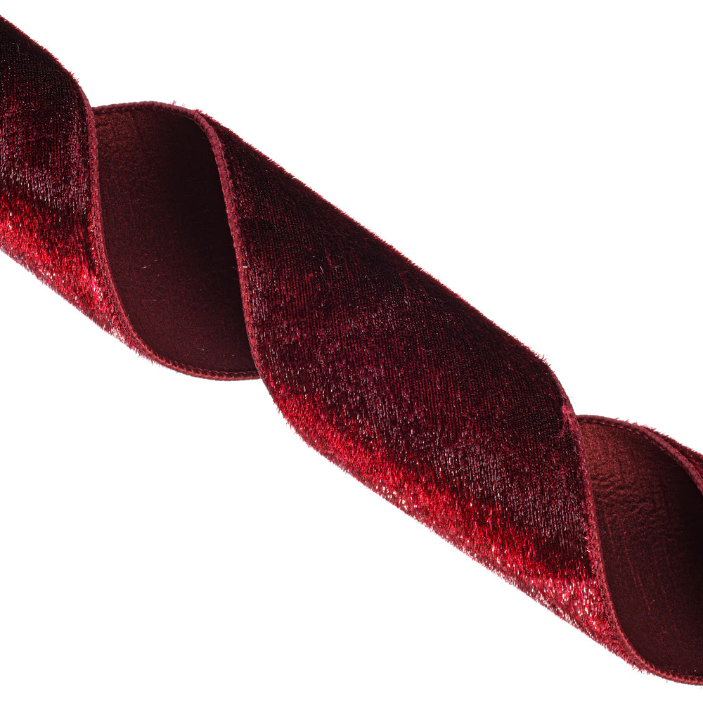 4" Burgundy Velvet Luster Wired Ribbon