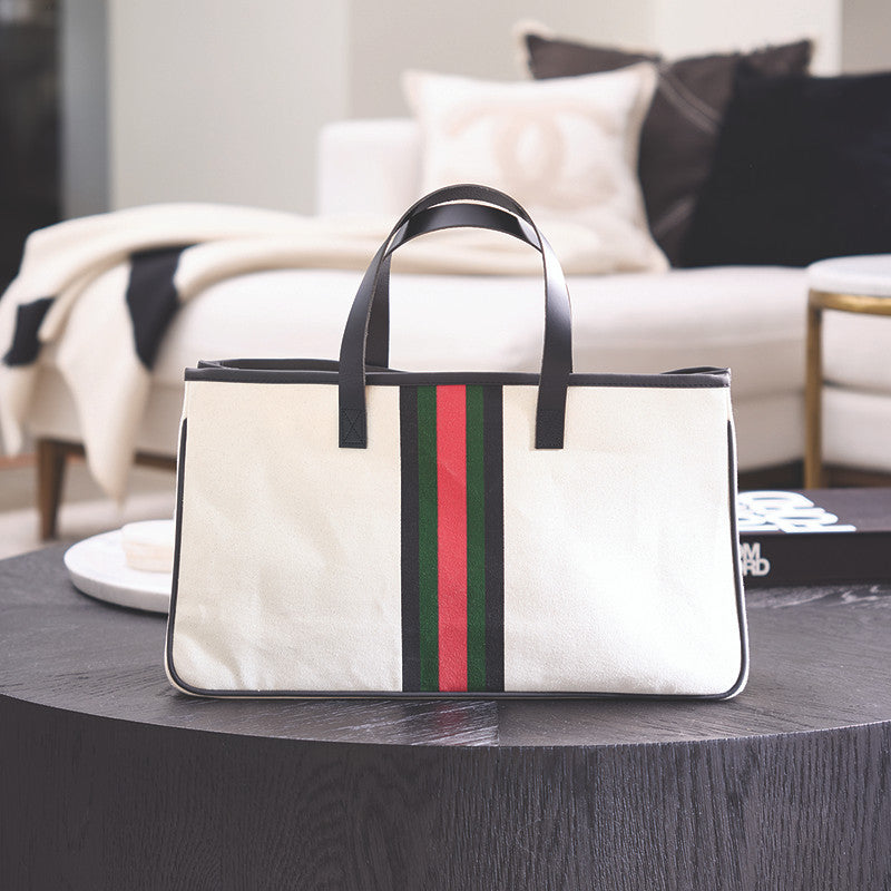 Racer Stripe Canvas & Leather Tote Bag