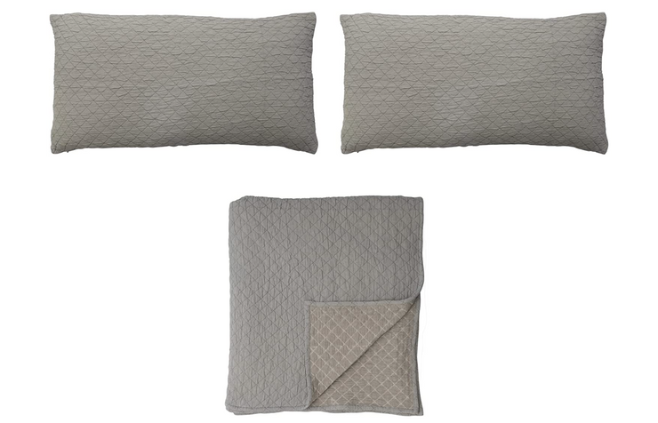 Woven Cotton Quilted Jacquard Bed Cover w/ 2 King Shams, King, Set of 3