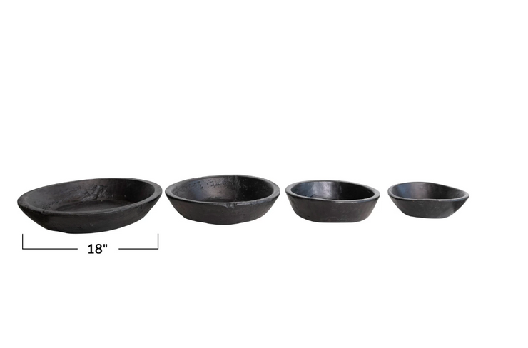 Round Decorative Reclaimed Wood Vintage Reproduction Bowls, Black