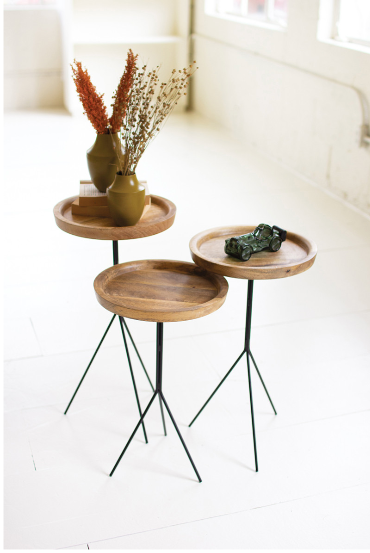 Round Wooden Top Accent Tables with Metal Legs