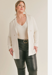 Curvy Carrey Front Buttoned Blazer: Ivory